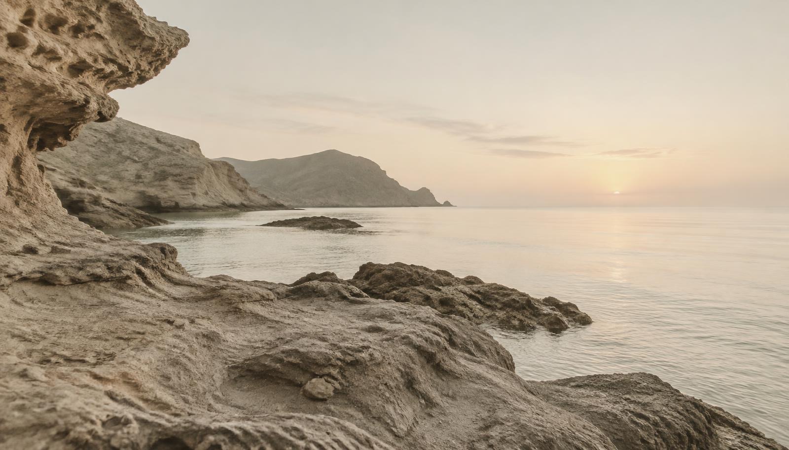 Roca volcánica y mar en el Cabo de Gata